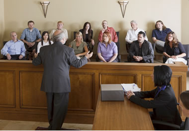 A lawyer speaking to the jury in court