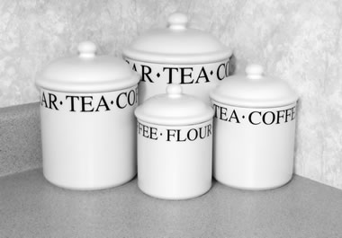 Canisters for tea, coffee, and flour
