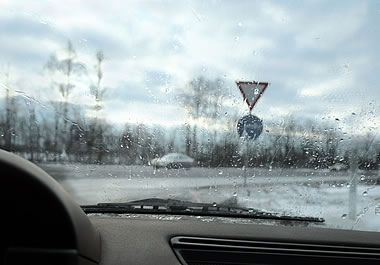 Rain impairs the driver's vision.