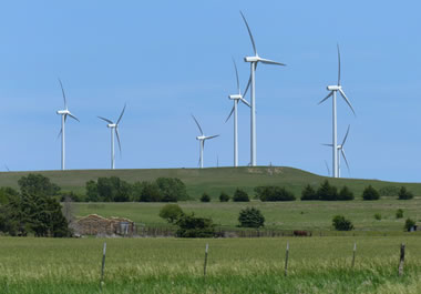 The windmills are generating electricity. 