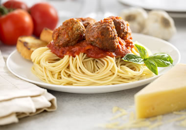 A generous portion of spaghetti and meatballs