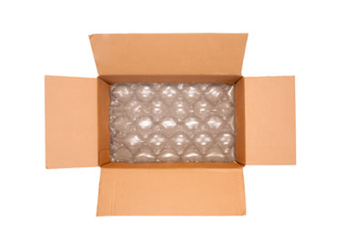 A box with plastic bubble wrap to pad the inside