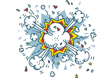 Cartoon-style drawing of an explosion
