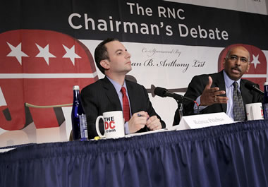 Two candidates at a debate