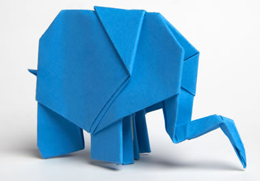 A blue elephant made using origami