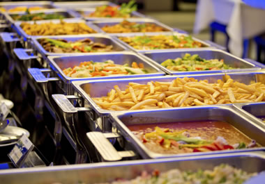 Myriad food options are available at the buffet.