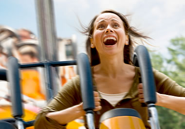 Young woman on a roller coaster