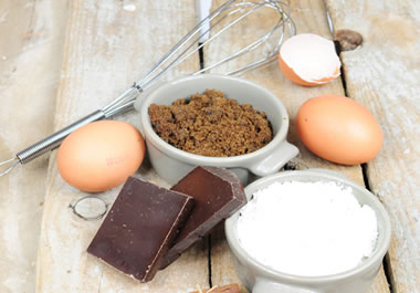 Ingredients for baking a chocolate cake from scratch