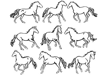 Outline drawings of horses