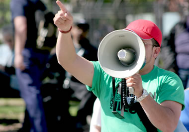 Protester using a megaphone