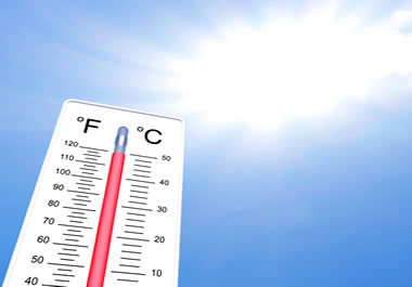 A thermometer showing the soaring temperature