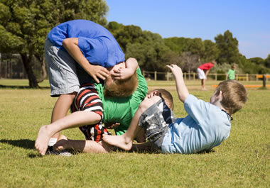 A group of rambunctious boys