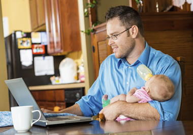 The man telecommutes when his daughter is sick.