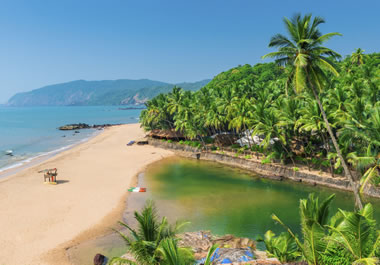 A lagoon with a sandy beach