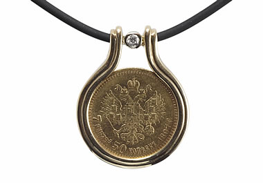 A pendant made out of a Russian coin