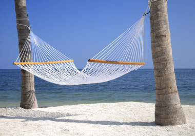 A hammock tied to two trees