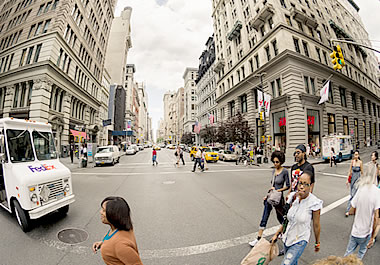 Distorted view of a city street