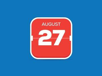 august 27 on red icon over blue background