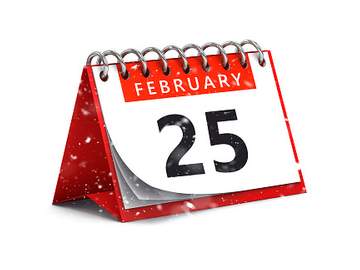 february 25 on desk calendar