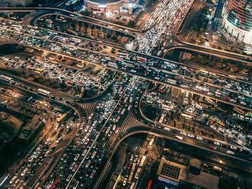 gridlock in a crowded highway and intersection