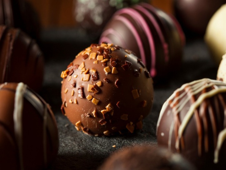 Sweet Food, Three Round Chocolate Candy Balls Or Chocolate Bonbons