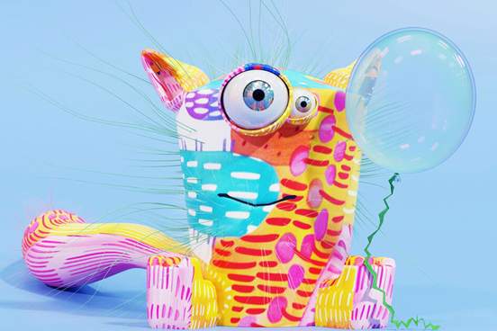 3d illustration of an ugly multicolored monster holding a balloon