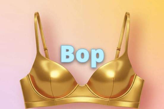 3d rendering of a gold bra top with text bop on top