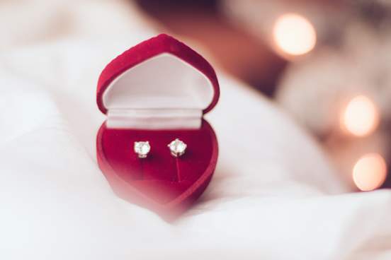diamond earrings in heart shaped box