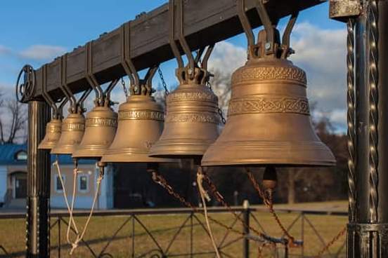 line of bronze bells
