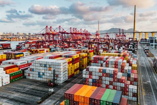 shipping containers at a port