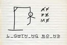 a game of hangman on lined paper