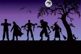 different halloween monsters in silhouette