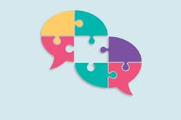 pastel colored puzzle piece speech bubbles with shadows