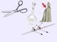 collage with pinking shears decanter bustle sculling on a purple background