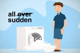 illustration of a man watching a washing machine overflow