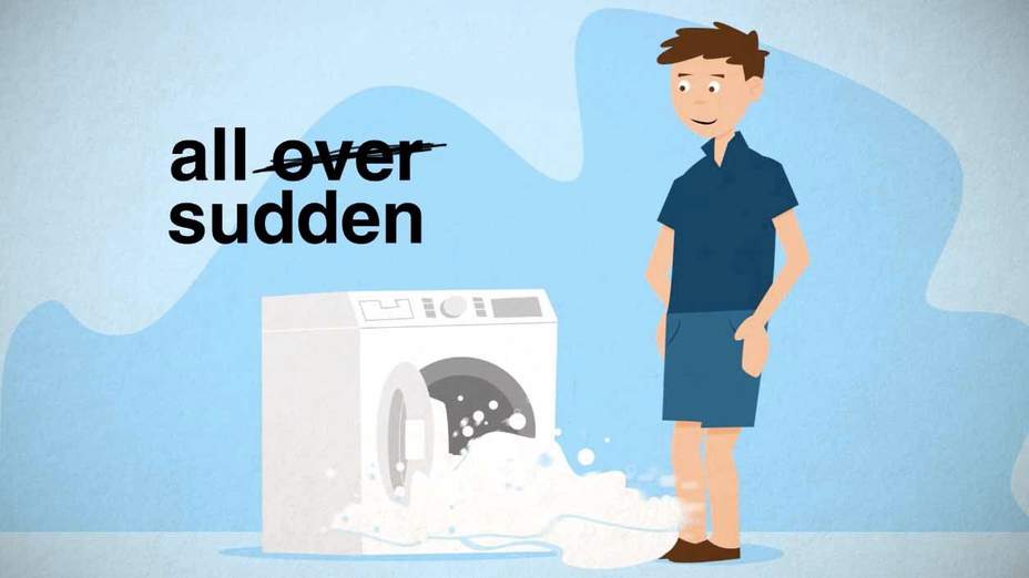 illustration of a man watching a washing machine overflow